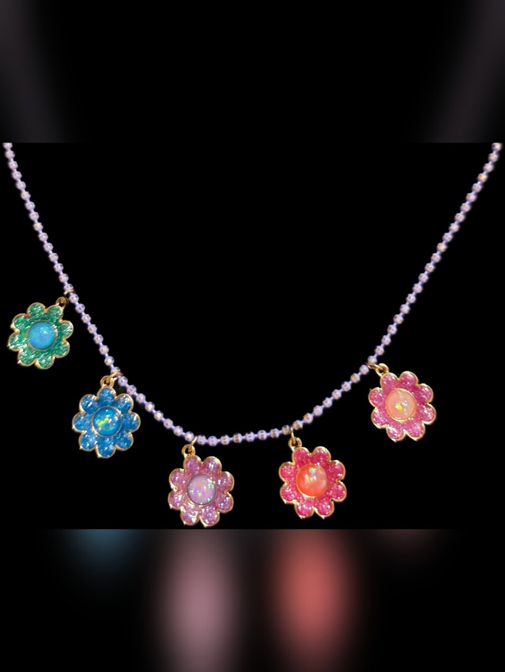 Multicolor Flower Charm Necklace W/Butterfly Stud Earrings